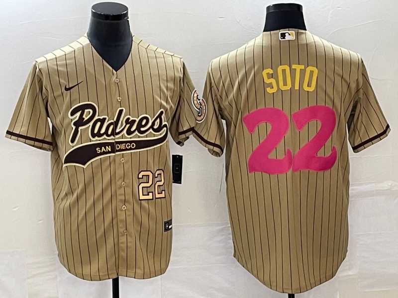 Men's San Diego Padres #22 Juan Soto Number Tan Pinstripe 2023 City Connect Cool Base Stitched Jersey,We sell and wholesale Men's San Diego Padres #22 Juan Soto Number Tan Pinstripe 2023 City Connect Cool Base Stitched Jersey on line form chian!