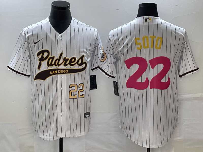 Men's San Diego Padres #22 Juan Soto Number White Pinstripe 2023 City Connect Cool Base Stitched Jersey,We sell and wholesale Men's San Diego Padres #22 Juan Soto Number White Pinstripe 2023 City Connect Cool Base Stitched Jersey on line form chian!