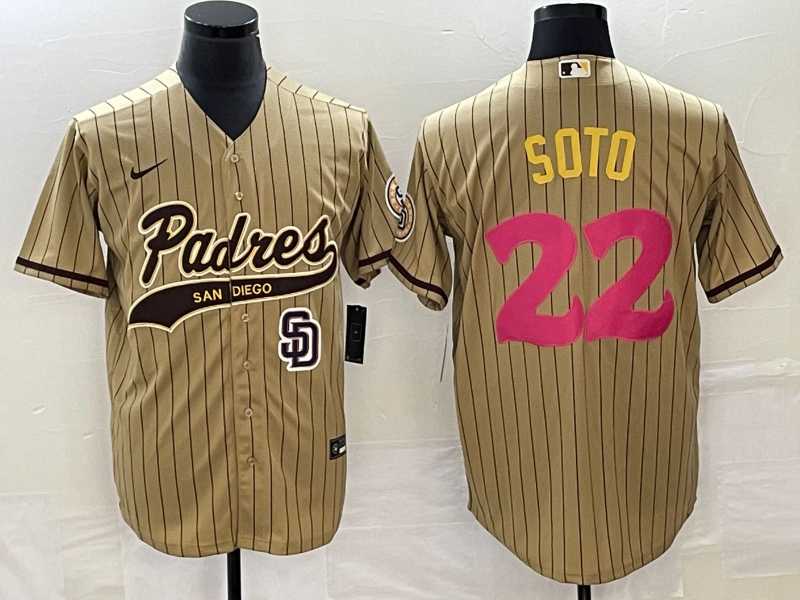 Men's San Diego Padres #22 Juan Soto Tan Pinstripe 2023 City Connect Cool Base Stitched Jersey,We sell and wholesale Men's San Diego Padres #22 Juan Soto Tan Pinstripe 2023 City Connect Cool Base Stitched Jersey on line form chian!