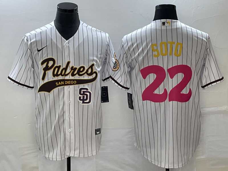 Men's San Diego Padres #22 Juan Soto White Pinstripe 2023 City Connect Cool Base Stitched Jerseys,We sell and wholesale Men's San Diego Padres #22 Juan Soto White Pinstripe 2023 City Connect Cool Base Stitched Jerseys on line form chian!