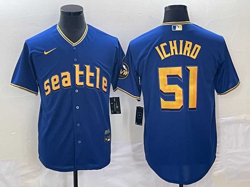 Men's Seattle Mariners #51 Ichiro Suzuki Blue 2023 City Connect Cool Base Stitched Jersey,We sell and wholesale Men's Seattle Mariners #51 Ichiro Suzuki Blue 2023 City Connect Cool Base Stitched Jersey on line form chian!