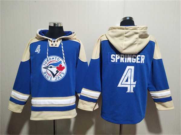 Men's Toronto Blue Jays #4 George Springer Royal Ageless Must-Have Lace-Up Pullover Hoodie,We sell and wholesale Men's Toronto Blue Jays #4 George Springer Royal Ageless Must-Have Lace-Up Pullover Hoodie on line form chian!