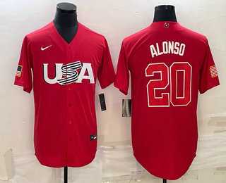 Men's USA Baseball #20 Pete Alonso 2023 Red World Classic Stitched Jersey,We sell and wholesale Men's USA Baseball #20 Pete Alonso 2023 Red World Classic Stitched Jersey on line form chian!