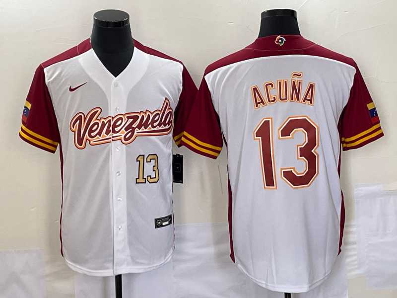 Men's Venezuela Baseball #13 Ronald Acuna Jr Number 2023 White Red World Classic Stitched Jerseys,We sell and wholesale Men's Venezuela Baseball #13 Ronald Acuna Jr Number 2023 White Red World Classic Stitched Jerseys on line form chian!