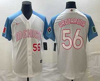 Mens Mexico Baseball #56 Randy Arozarena Number 2023 White Blue World Classic Stitched Jersey (2),We sell and wholesale Mens Mexico Baseball #56 Randy Arozarena Number 2023 White Blue World Classic Stitched Jersey (2) on line form chian!