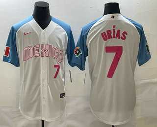 Mens Mexico Baseball #7 Julio Urias Number 2023 White Blue World Classic Stitched Jersey,We sell and wholesale Mens Mexico Baseball #7 Julio Urias Number 2023 White Blue World Classic Stitched Jersey on line form chian!
