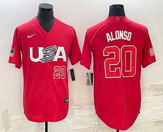 Mens USA Baseball #20 Pete Alonso Number 2023 Red World Classic Stitched Jersey,We sell and wholesale Mens USA Baseball #20 Pete Alonso Number 2023 Red World Classic Stitched Jersey on line form chian!
