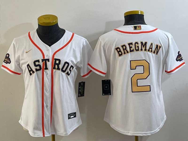 Women's Houston Astros #2 Alex Bregman 2023 White Gold World Serise Champions Patch Cool Base Stitched Jersey,We sell and wholesale Women's Houston Astros #2 Alex Bregman 2023 White Gold World Serise Champions Patch Cool Base Stitched Jersey on line form chian!