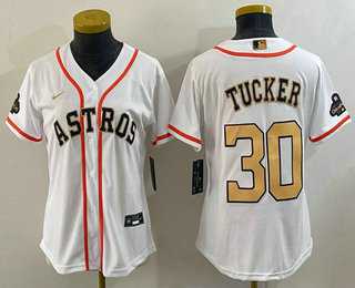 Women's Houston Astros #30 Kyle Tucker 2023 White Gold World Serise Champions Patch Cool Base Stitched Jersey,We sell and wholesale Women's Houston Astros #30 Kyle Tucker 2023 White Gold World Serise Champions Patch Cool Base Stitched Jersey on line form chian!