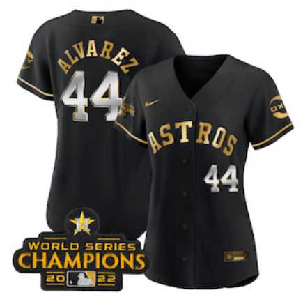 Women's Houston Astros #44 Yordan Alvarez Black Gold 2022 World Serise Champions Patch Stitched Baseball Jersey,We sell and wholesale Women's Houston Astros #44 Yordan Alvarez Black Gold 2022 World Serise Champions Patch Stitched Baseball Jersey on line form chian!