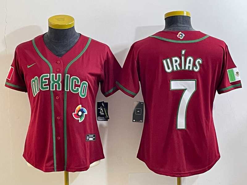 Women's Mexico Baseball #7 Julio Urias Number 2023 Red World Baseball Classic Stitched Jersey13,We sell and wholesale Women's Mexico Baseball #7 Julio Urias Number 2023 Red World Baseball Classic Stitched Jersey13 on line form chian!