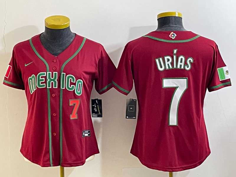 Women's Mexico Baseball #7 Julio Urias Number 2023 Red World Baseball Classic Stitched Jerseys,We sell and wholesale Women's Mexico Baseball #7 Julio Urias Number 2023 Red World Baseball Classic Stitched Jerseys on line form chian!