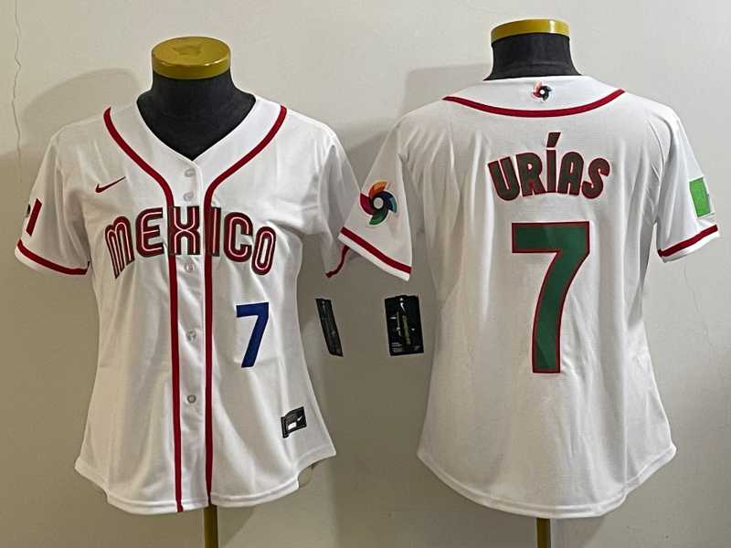 Women's Mexico Baseball #7 Julio Urias Number 2023 White World Classic Stitched Jersey,We sell and wholesale Women's Mexico Baseball #7 Julio Urias Number 2023 White World Classic Stitched Jersey on line form chian!