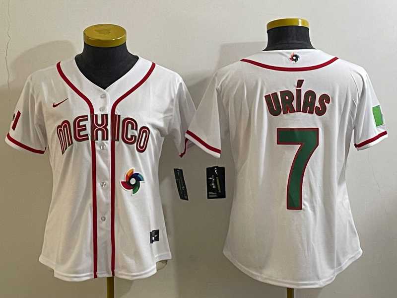 Women's Mexico Baseball #7 Julio Urias Number 2023 White World Classic Stitched Jersey9,We sell and wholesale Women's Mexico Baseball #7 Julio Urias Number 2023 White World Classic Stitched Jersey9 on line form chian!