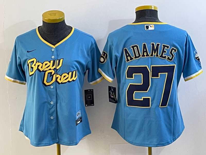 Women's Milwaukee Brewers #27 Willy Adames Blue 2022 City Connect Cool Base Stitched Jersey,We sell and wholesale Women's Milwaukee Brewers #27 Willy Adames Blue 2022 City Connect Cool Base Stitched Jersey on line form chian!