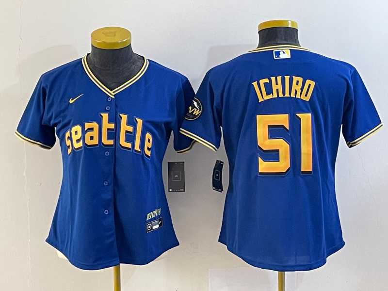 Women's Seattle Mariners #51 Ichiro Suzuki Blue 2023 City Connect Cool Base Stitched Jersey,We sell and wholesale Women's Seattle Mariners #51 Ichiro Suzuki Blue 2023 City Connect Cool Base Stitched Jersey on line form chian!