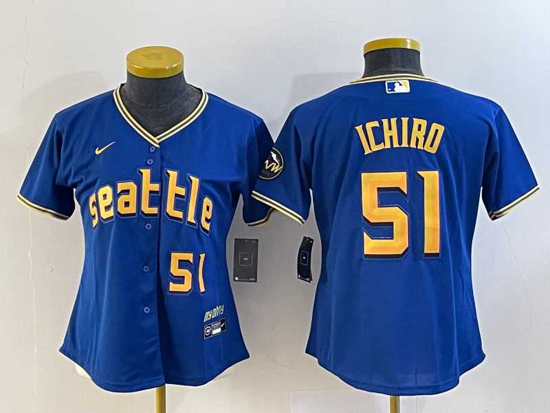 Women's Seattle Mariners #51 Ichiro Suzuki Number Blue 2023 City Connect Cool Base Stitched Jersey,We sell and wholesale Women's Seattle Mariners #51 Ichiro Suzuki Number Blue 2023 City Connect Cool Base Stitched Jersey on line form chian!