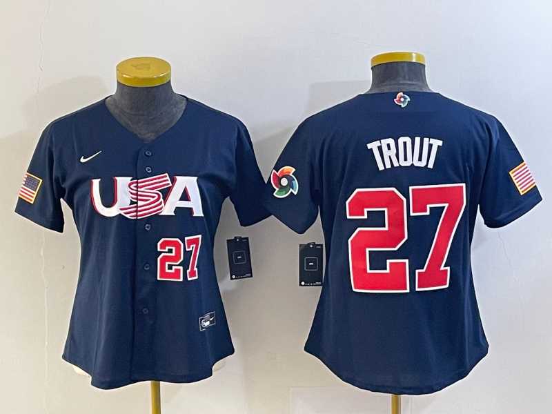 Women's USA Baseball #27 Mike Trout Number 2023 Navy World Classic Stitched Jersey,We sell and wholesale Women's USA Baseball #27 Mike Trout Number 2023 Navy World Classic Stitched Jersey on line form chian!