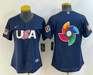Women's USA Baseball 2023 Navy Big Logo With Patch World Classic Stitched Jerseys,We sell and wholesale Women's USA Baseball 2023 Navy Big Logo With Patch World Classic Stitched Jerseys on line form chian!