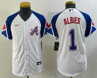 Youth Atlanta Braves #1 Ozzie Albies White 2023 City Connect Cool Base Stitched Jersey,We sell and wholesale Youth Atlanta Braves #1 Ozzie Albies White 2023 City Connect Cool Base Stitched Jersey on line form chian!