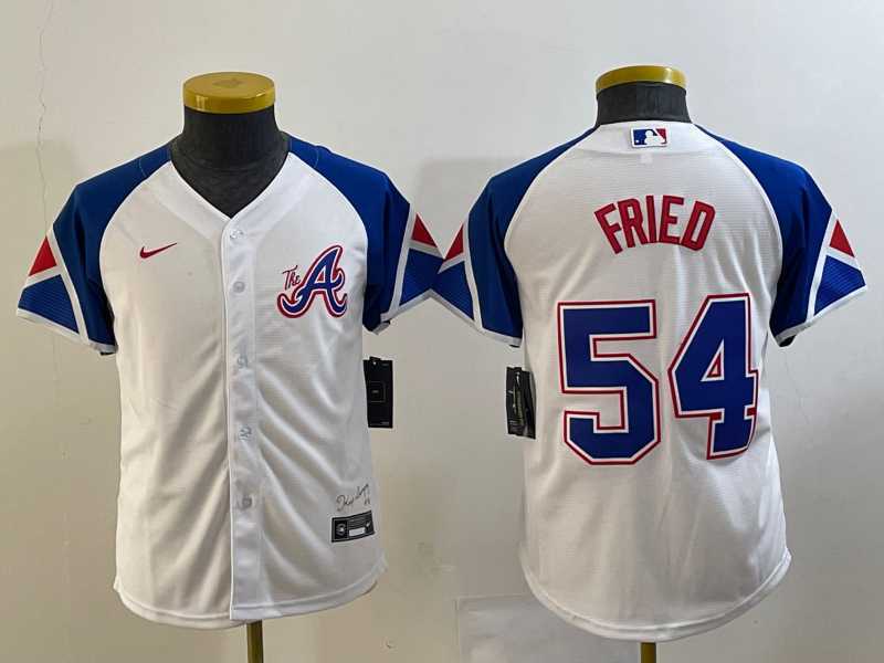 Youth Atlanta Braves #54 Max Fried White 2023 City Connect Cool Base Stitched Jersey,We sell and wholesale Youth Atlanta Braves #54 Max Fried White 2023 City Connect Cool Base Stitched Jersey on line form chian!