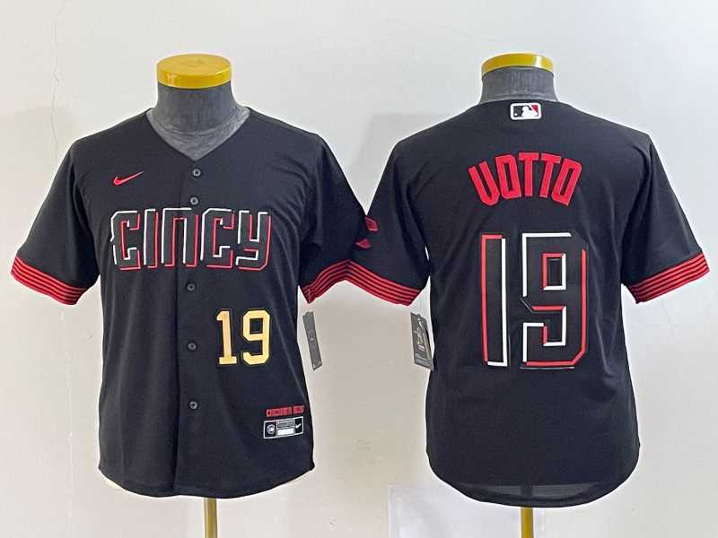 Youth Cincinnati Reds #19 Joey Votto Number Black 2023 City Connect Cool Base Jersey,We sell and wholesale Youth Cincinnati Reds #19 Joey Votto Number Black 2023 City Connect Cool Base Jersey on line form chian!