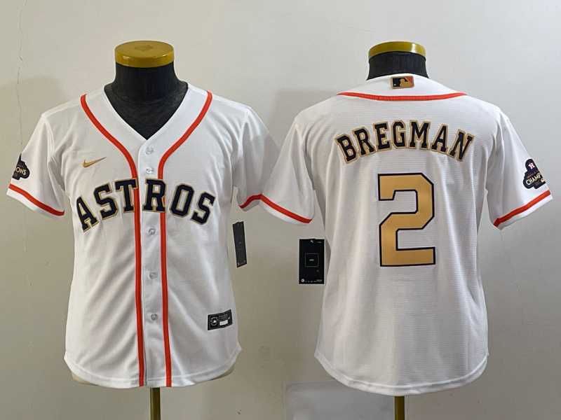 Youth Houston Astros #2 Alex Bregman 2023 White Gold World Serise Champions Patch Cool Base Stitched Jersey,We sell and wholesale Youth Houston Astros #2 Alex Bregman 2023 White Gold World Serise Champions Patch Cool Base Stitched Jersey on line form chian!