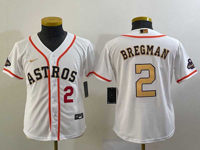 Youth Houston Astros #2 Alex Bregman Number 2023 White Gold World Serise Champions Patch Cool Base Stitched Jersey,We sell and wholesale Youth Houston Astros #2 Alex Bregman Number 2023 White Gold World Serise Champions Patch Cool Base Stitched Jersey on line form chian!