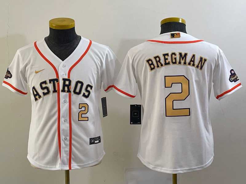 Youth Houston Astros #2 Alex Bregman Number 2023 White Gold World Serise Champions Patch Cool Base Stitched Jerseys,We sell and wholesale Youth Houston Astros #2 Alex Bregman Number 2023 White Gold World Serise Champions Patch Cool Base Stitched Jerseys on line form chian!