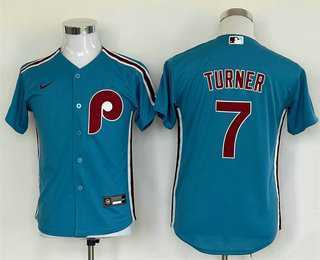 Youth Philadelphia Phillies #7 Trea Turner Blue Stitched MLB Cool Base Nike Jersey,We sell and wholesale Youth Philadelphia Phillies #7 Trea Turner Blue Stitched MLB Cool Base Nike Jersey on line form chian!