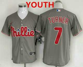Youth Philadelphia Phillies #7 Trea Turner Grey Cool Base Stitched Baseball Jersey,We sell and wholesale Youth Philadelphia Phillies #7 Trea Turner Grey Cool Base Stitched Baseball Jersey on line form chian!