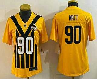 Women's Pittsburgh Steelers #90 TJ Watt Limited Yellow Throwback Vapor Jersey,We sell and wholesale Women's Pittsburgh Steelers #90 TJ Watt Limited Yellow Throwback Vapor Jersey on line form chian!