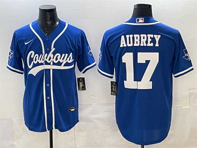Men's Dallas Cowboys #17 Brandon Aubrey Blue Cool Base Stitched Baseball Jersey,We sell and wholesale Men's Dallas Cowboys #17 Brandon Aubrey Blue Cool Base Stitched Baseball Jersey on line form chian!