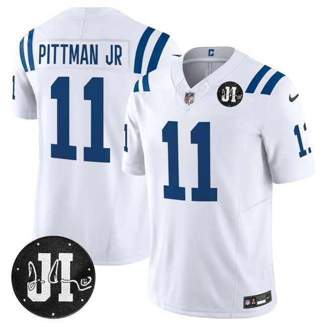 Men's Indianapolis Colts #11 Michael Pittman Jr. White 2025 F.U.S.E. Jim Irsay Patch Vapor Limited Stitched Jersey Dzhi,We sell and wholesale Men's Indianapolis Colts #11 Michael Pittman Jr. White 2025 F.U.S.E. Jim Irsay Patch Vapor Limited Stitched Jersey Dzhi on line form chian!