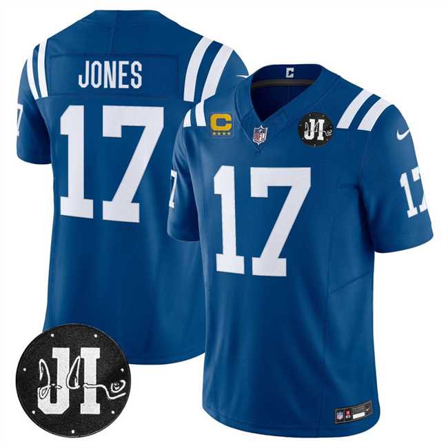 Men's Indianapolis Colts #17 Daniel Jones Blue 2025 F.U.S.E. With 4-Star C Patch And Jim Irsay Patch Vapor Limited Stitched Jersey Dzhi,We sell and wholesale Men's Indianapolis Colts #17 Daniel Jones Blue 2025 F.U.S.E. With 4-Star C Patch And Jim Irsay Patch Vapor Limited Stitched Jersey Dzhi on line form chian!