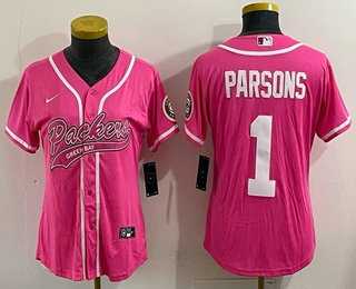 Women's Green Bay Packers #1 Micah Parsons Pink With Patch Cool Base Stitched Baseball Jersey,We sell and wholesale Women's Green Bay Packers #1 Micah Parsons Pink With Patch Cool Base Stitched Baseball Jersey on line form chian!