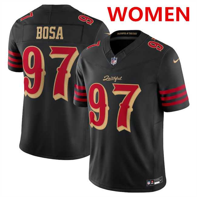 Women's San Francisco 49ers #97 Nick Bosa Black 2025 F.U.S.E. 'Rivalries' Vapor Limited Stitched Jersey Dzhi,We sell and wholesale Women's San Francisco 49ers #97 Nick Bosa Black 2025 F.U.S.E. 'Rivalries' Vapor Limited Stitched Jersey Dzhi on line form chian!