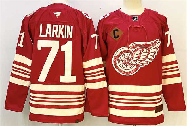 Men's Detroit Red Wings #71 Dylan Larkin Red 2025-26 With C Patch Centennial Premium Stitched Jersey,We sell and wholesale Men's Detroit Red Wings #71 Dylan Larkin Red 2025-26 With C Patch Centennial Premium Stitched Jersey on line form chian!