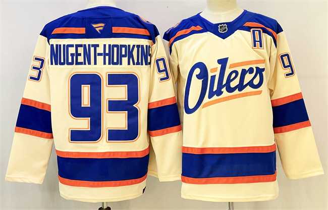 Men's Edmonton Oilers #93 Ryan Nugent-Hopkins Light Beige 2025 Alternate With A Patch Stitched Hockey Jersey,We sell and wholesale Men's Edmonton Oilers #93 Ryan Nugent-Hopkins Light Beige 2025 Alternate With A Patch Stitched Hockey Jersey on line form chian!