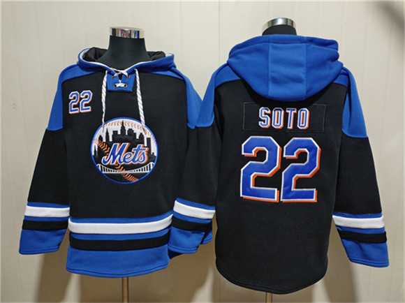 Men's New York Mets #22 Juan Soto Black Blue Ageless Must-Have Lace-Up Pullover Hoodie,We sell and wholesale Men's New York Mets #22 Juan Soto Black Blue Ageless Must-Have Lace-Up Pullover Hoodie on line form chian!
