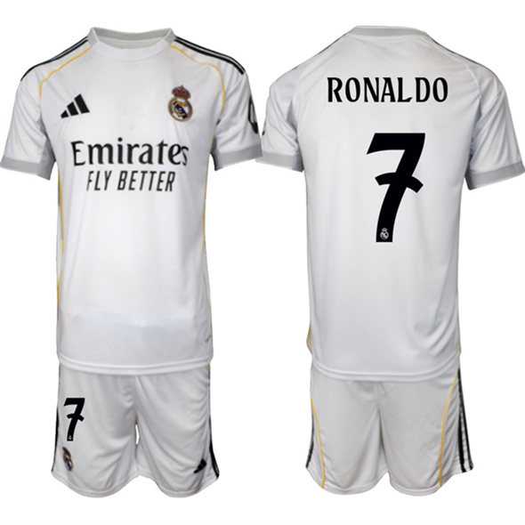 Youth Real Madrid #7 Ronaldo 25-26 White Home Soccer Jersey Suit,We sell and wholesale Youth Real Madrid #7 Ronaldo 25-26 White Home Soccer Jersey Suit on line form chian!
