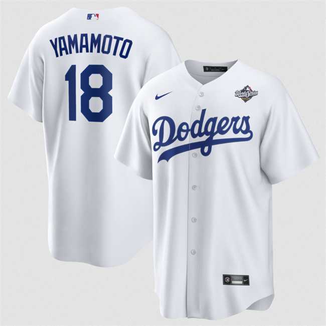 Men's Los Angeles Dodgers #18 Yoshinobu Yamamoto White 2025 World Series Home Cool Base Stitched Jersey Dzhi,We sell and wholesale Men's Los Angeles Dodgers #18 Yoshinobu Yamamoto White 2025 World Series Home Cool Base Stitched Jersey Dzhi on line form chian!