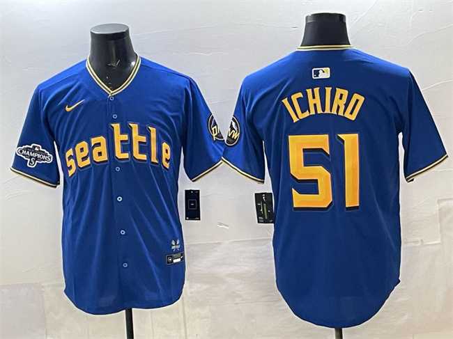 Men's Seattle Mariners #51 Ichiro Suzuki Royal With 2025 AL West Division Champions Patch Limited Stitched jersey,We sell and wholesale Men's Seattle Mariners #51 Ichiro Suzuki Royal With 2025 AL West Division Champions Patch Limited Stitched jersey on line form chian!