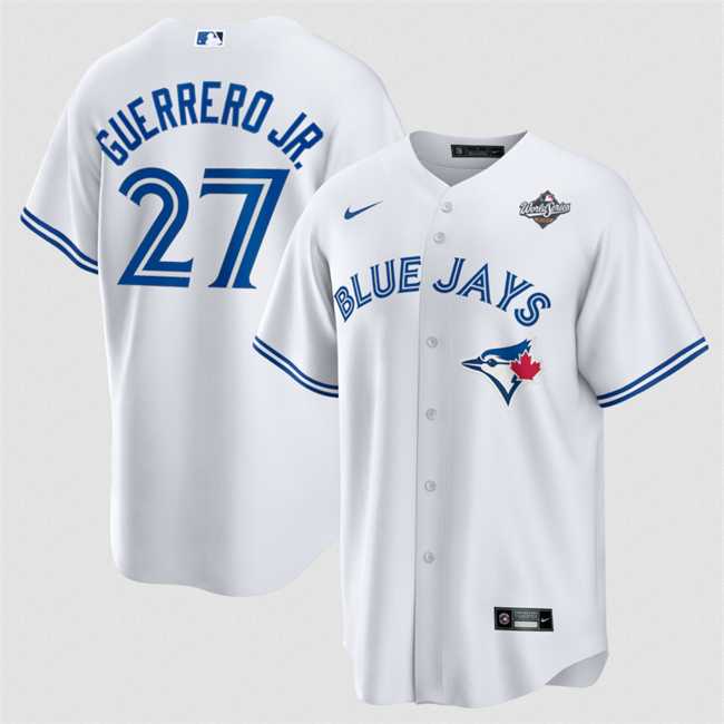 Men's Toronto Blue Jays #27 Vladimir Guerrero Jr. White 2025 World Series Home Cool Base Stitched Jersey Dzhi,We sell and wholesale Men's Toronto Blue Jays #27 Vladimir Guerrero Jr. White 2025 World Series Home Cool Base Stitched Jersey Dzhi on line form chian!
