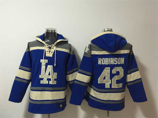 Men's Los Angeles Dodgers #42 Jackie Robinson Blue Ageless Must-Have Lace-Up Pullover Hoodie,We sell and wholesale Men's Los Angeles Dodgers #42 Jackie Robinson Blue Ageless Must-Have Lace-Up Pullover Hoodie on line form chian!