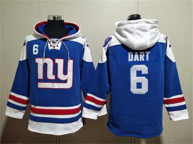 Men's New York Giants #6 Jaxson Dart Blue Ageless Must-Have Lace-Up Pullover Hoodie,We sell and wholesale Men's New York Giants #6 Jaxson Dart Blue Ageless Must-Have Lace-Up Pullover Hoodie on line form chian!