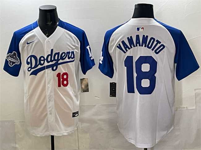 Men's Los Angeles Dodgers #18 Yoshinobu Yamamoto White Royal 2025 World Series Champions Patch Limited Stitched Jersey,We sell and wholesale Men's Los Angeles Dodgers #18 Yoshinobu Yamamoto White Royal 2025 World Series Champions Patch Limited Stitched Jersey on line form chian!