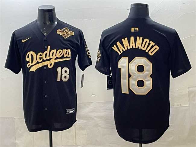 Men's Los Angeles Dodgers #18 Yoshinobu Yamamoto Black Gold 2025 World Series Patch Limited Stitched Jersey,We sell and wholesale Men's Los Angeles Dodgers #18 Yoshinobu Yamamoto Black Gold 2025 World Series Patch Limited Stitched Jersey on line form chian!