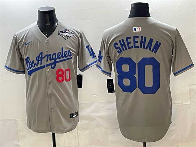 Men's Los Angeles Dodgers #80 Emmet Sheehan Grey 2025 World Series Patch Limited Stitched Jersey,We sell and wholesale Men's Los Angeles Dodgers #80 Emmet Sheehan Grey 2025 World Series Patch Limited Stitched Jersey on line form chian!