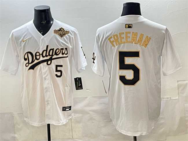 Men's Los Angeles Dodgers #5 Freddie Freeman White Gold 2025 World Series Limited Stitched Jersey,We sell and wholesale Men's Los Angeles Dodgers #5 Freddie Freeman White Gold 2025 World Series Limited Stitched Jersey on line form chian!